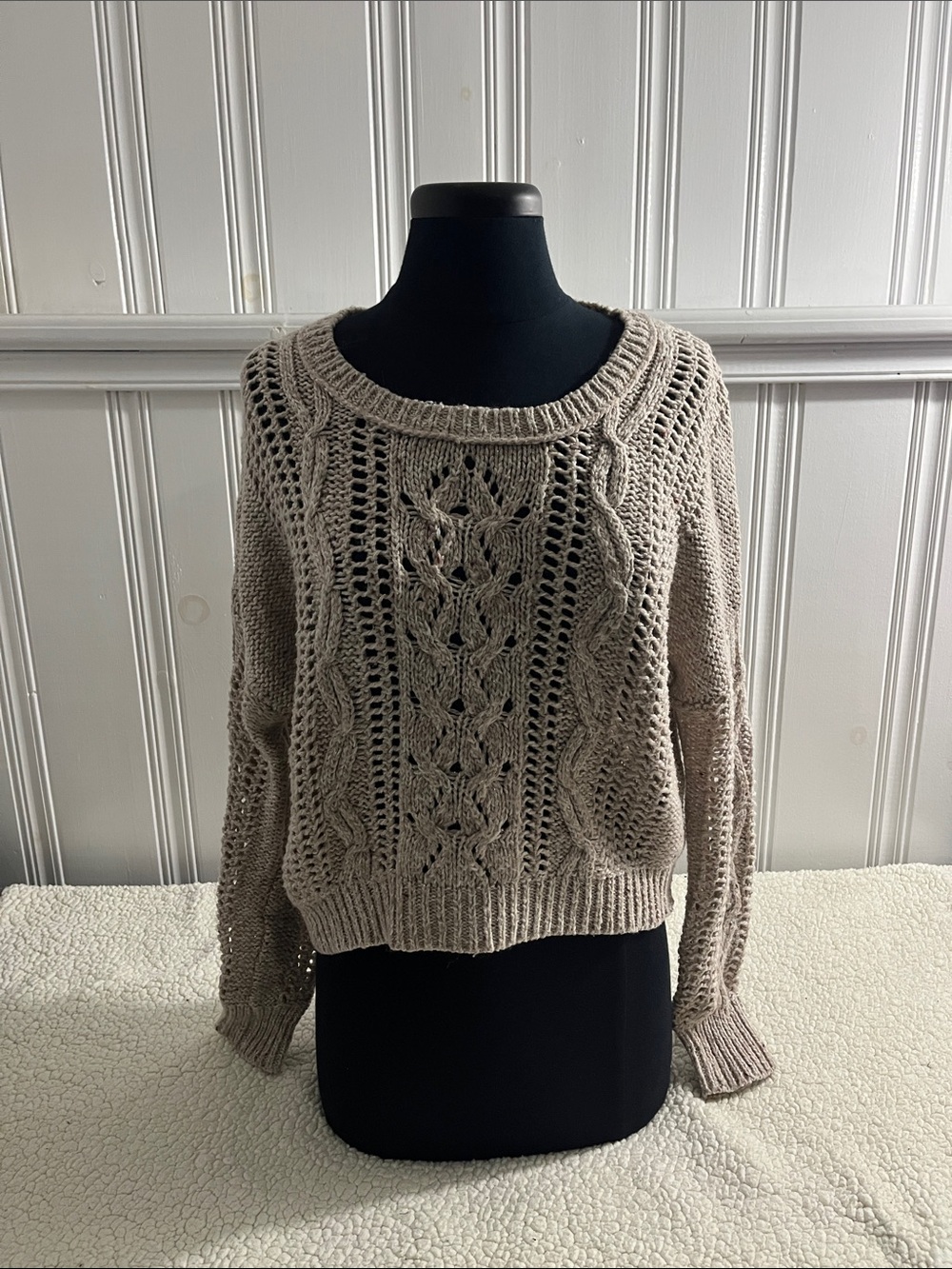 Relaxed Taupe Crewneck Knit Sweater - Women